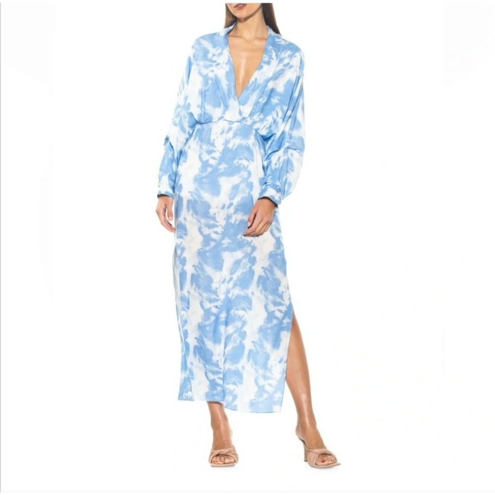 Alexia Admor‎ Kacey Draped Blue and White Maxi Dress V Neck Dolman Sleeve